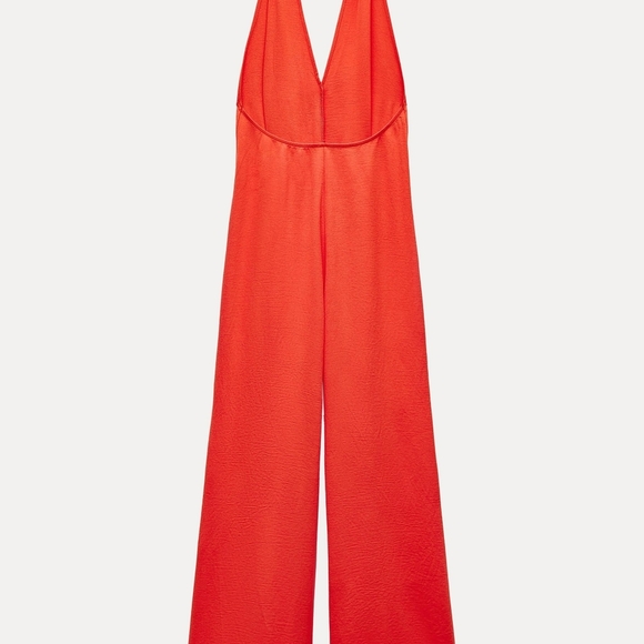 🐢 ZARA Blood Orange Halter Jumpsuit Size Large - Picture 4 of 11